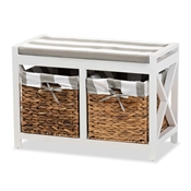 Baxton Studio Abarne Modern and Contemporary Grey and White Fabric Upholstered and White Finished Wood Storage Bench with Baskets Baxton Studio restaurant furniture, hotel furniture, commercial furniture, wholesale dining room furniture, wholesale dining ben ch, classic dining bench